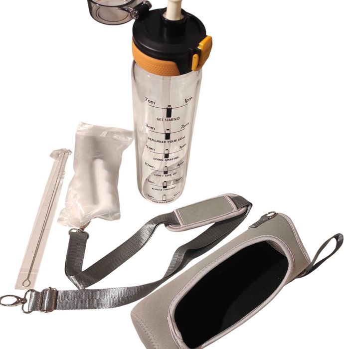 Szklana Butelka ze Słomką I Neoprenowym Rękawem z paskiem 1litr