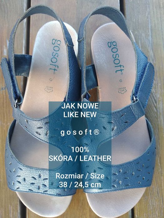 gosoft  Eleganckie damskie sandały, 100% Skóra, Roz. 38 / 24,5 cm