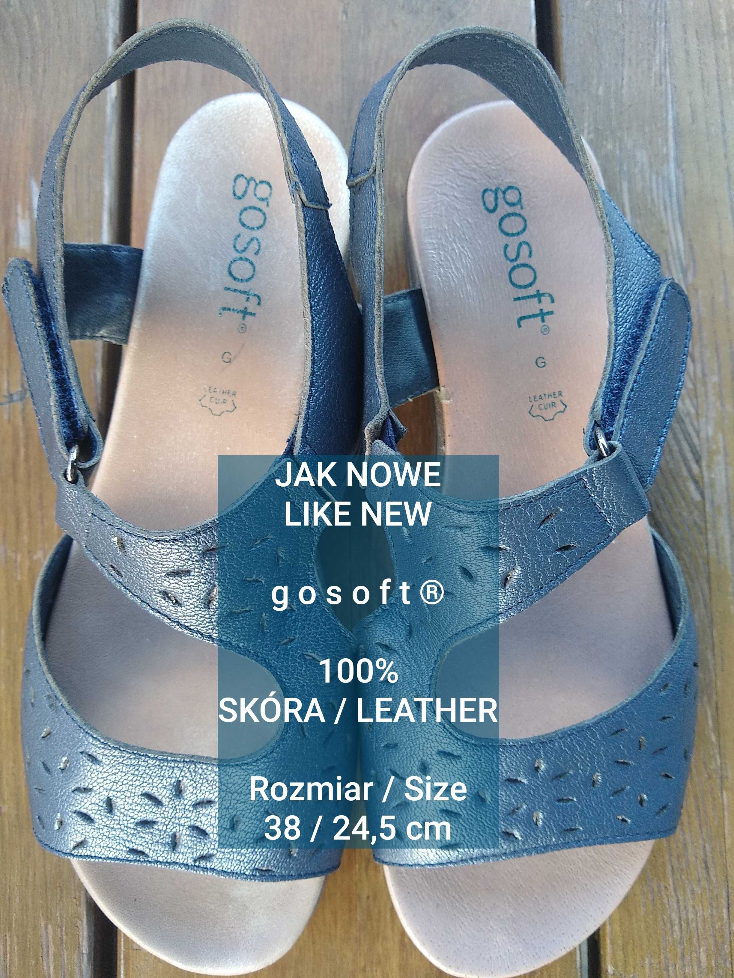 gosoft  Eleganckie damskie sandały, 100% Skóra, Roz. 38 / 24,5 cm