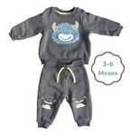 Conjunto Camisola + Calças Cinza Escuro Monstro Primark 3-6 meses