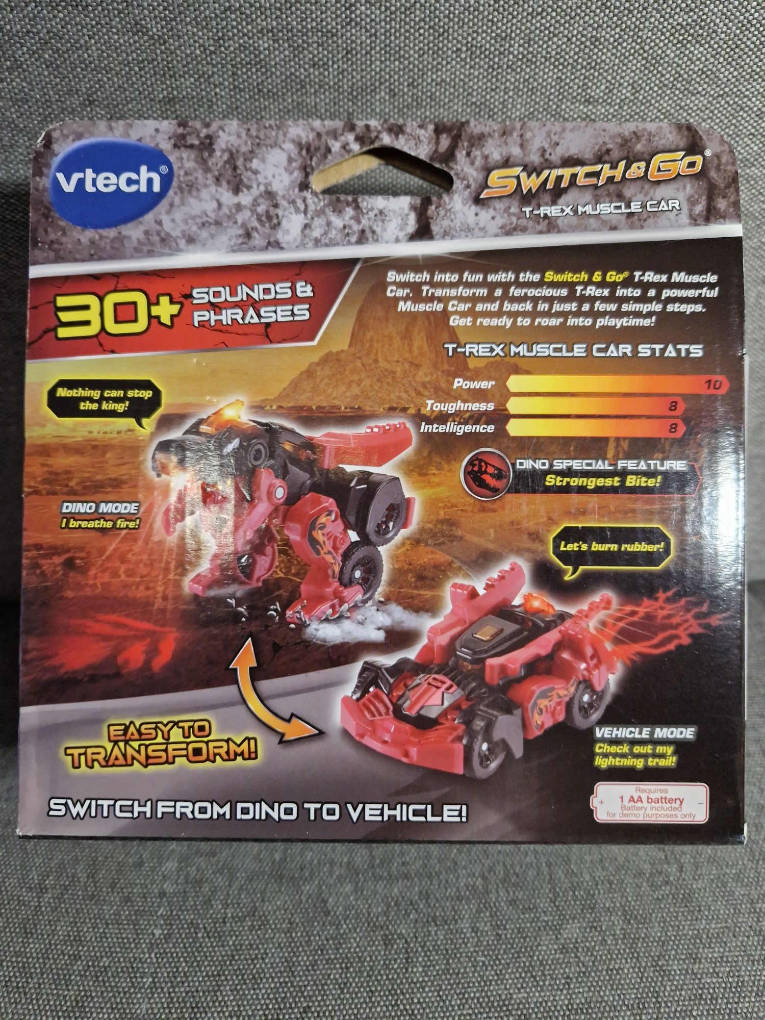 Динозавр трансформер машинка vtech switch&go T-Rex muscle car