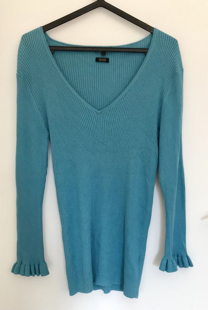 Camisola de malha azul com folhos (Massimo Dutti, tamanho XL)