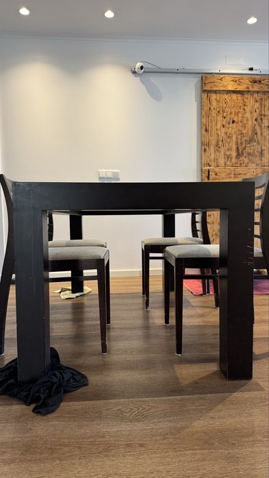 Mesa de Madeira Maciça Tampo em Vidro