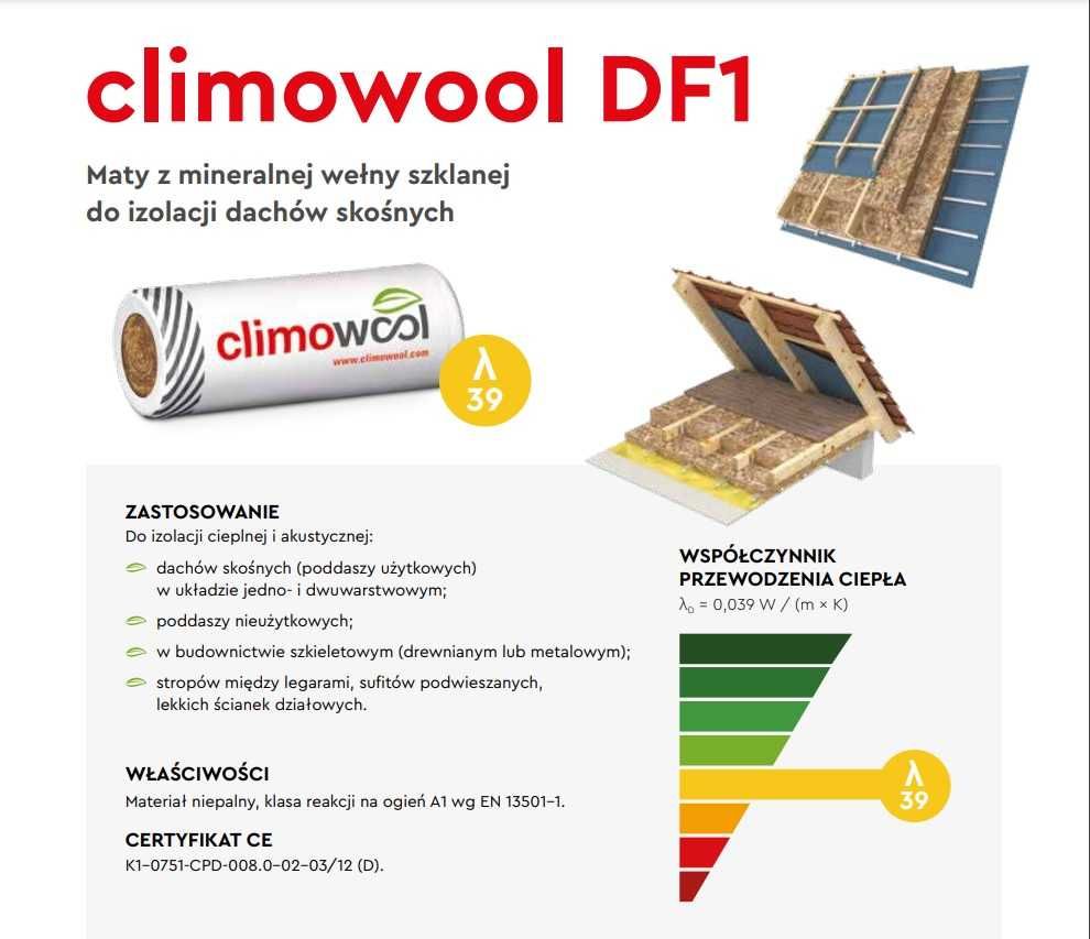 Wełna mineralna CLIMOWOOL 15cm 039 6,12m2 rolka ( 24zł/m2) PROMOCJA