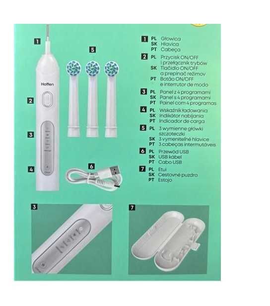 Szczoteczka oscylacyjna + 3 końcówki Hoffen Nowa