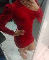 Sukienka welurowa czerwona M