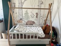 Łóżko domek z szufladą 160 x 80 plus materac Futon