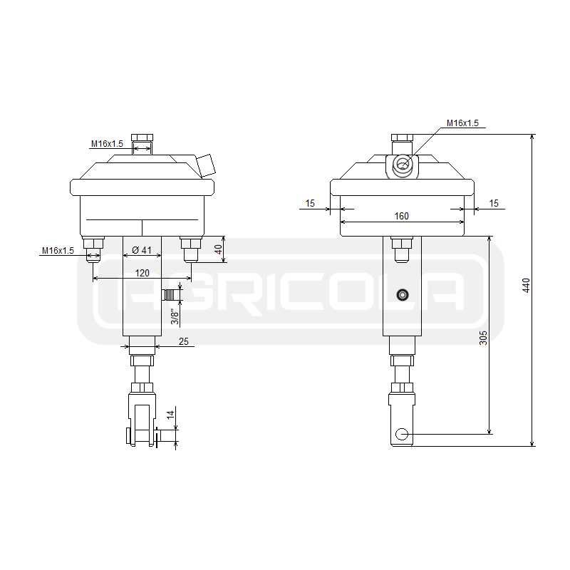 Siłownik hamulcowy pneumatyczno-hydrauliczny T24-25 ze wspornikiem