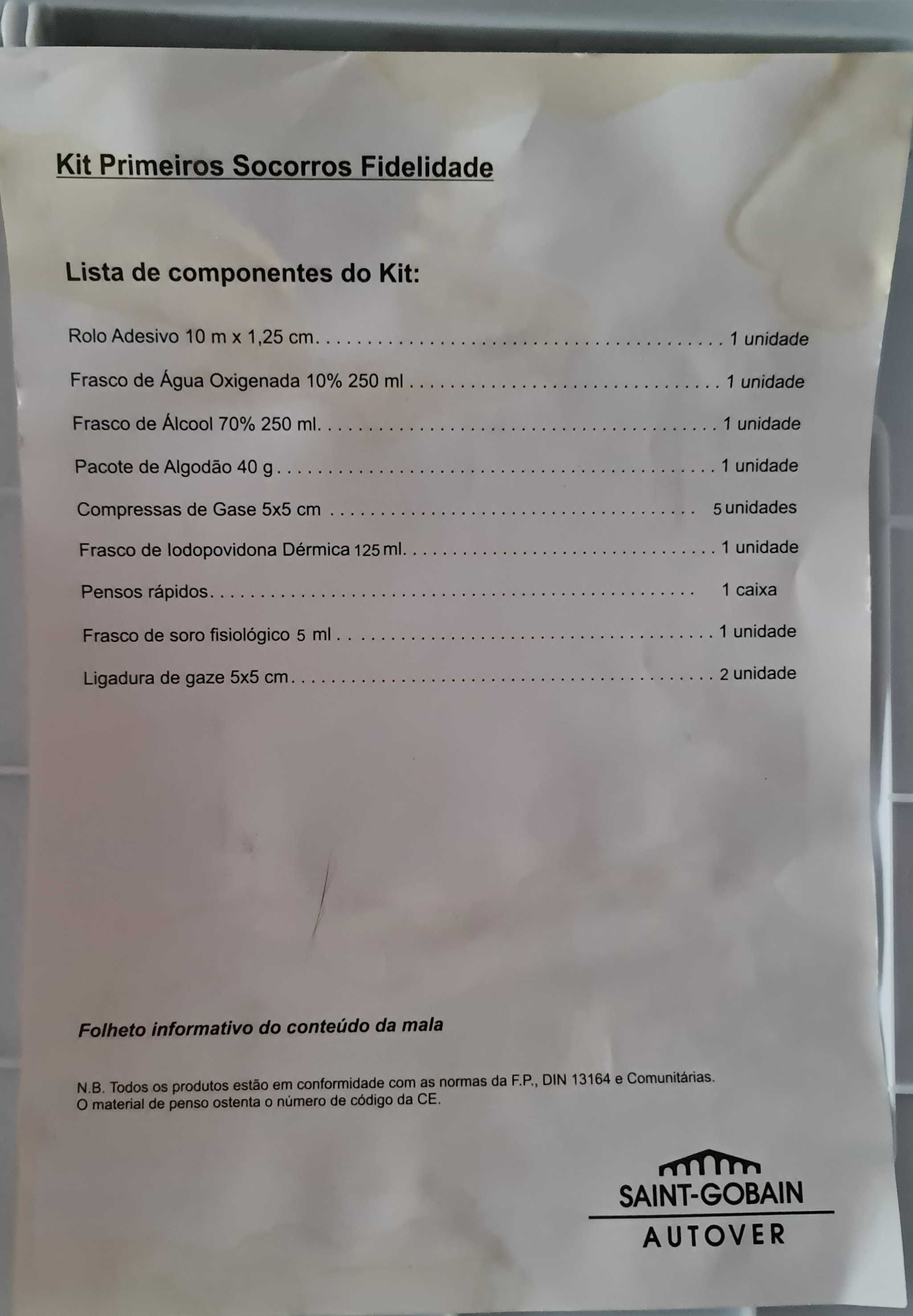 Kit primeiros socorros Fidelidade