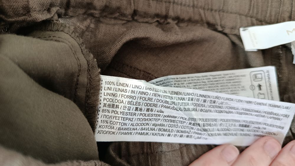 Nowe lniane Mango XS S khaki oliwkowe len lato długie szerokie wide 34