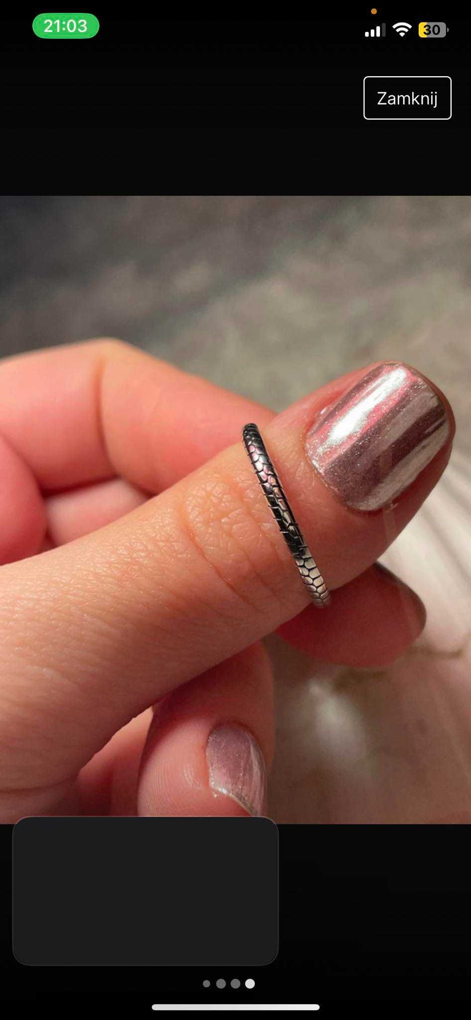 pierścionek w wężowy wzór 18 mm srebrny