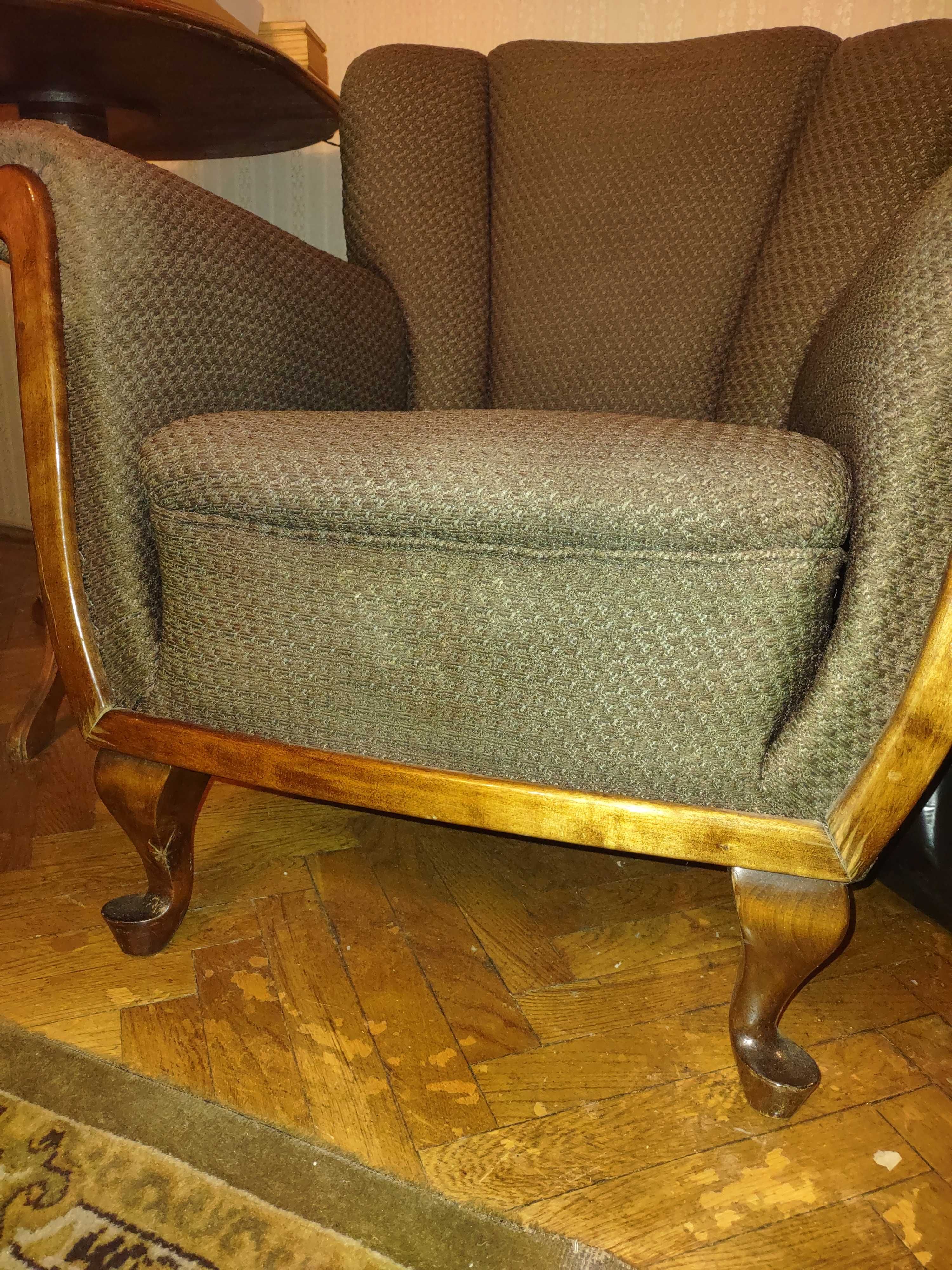 2x fotel tapicerowany drewniane retro orzech sprężyny bonel