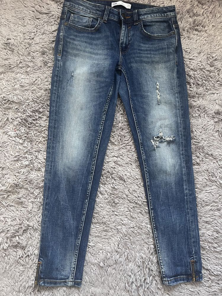 Ciekawe Zara jeans zamki na nogawkach przecierany dziury