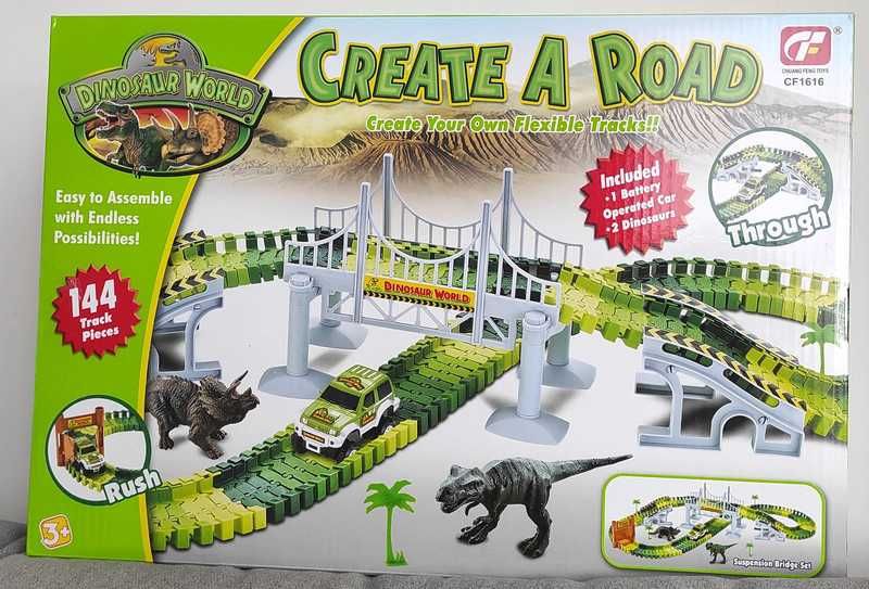 Nowy zestaw Świat Jurajskich Dinozaurów- tor, most, dinozaury,samochód