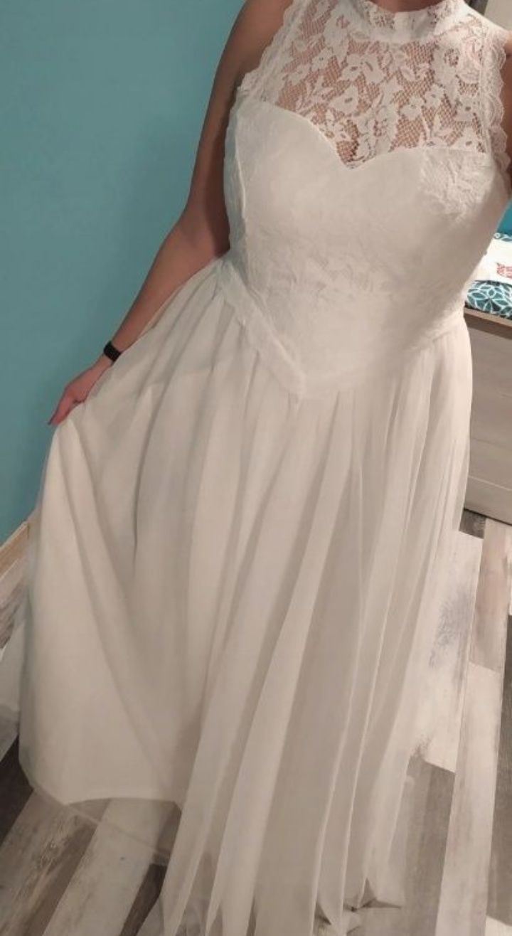 Nowa suknia ślubna 40 42 śmietankowa koronka cywilny poprawiny panieńs