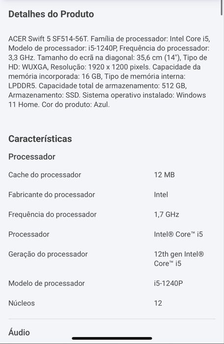 Portatil Acer swift5 14”