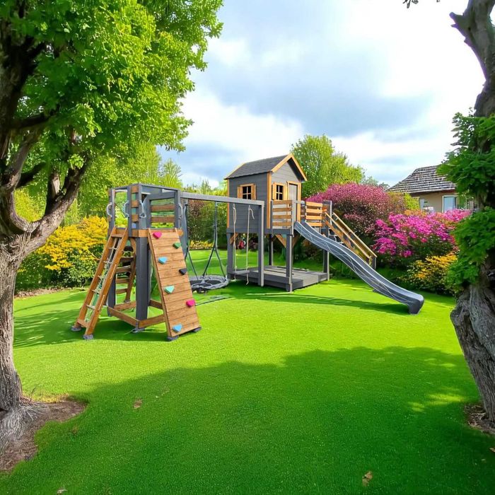 Plac zabaw dla dzieci- domek z wieżą i huśtawkami PRODUCENT