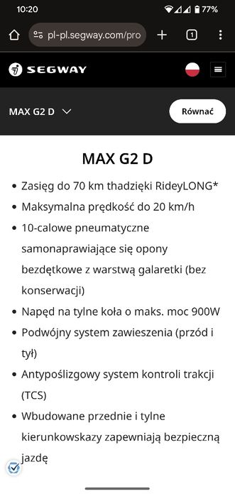 Ninebot G2 MAX 70km amortyzacja