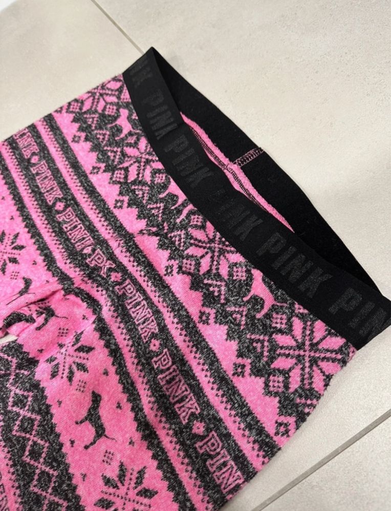 Legginsy Victoria’s Secret PINK świąteczne różowe czarne XS