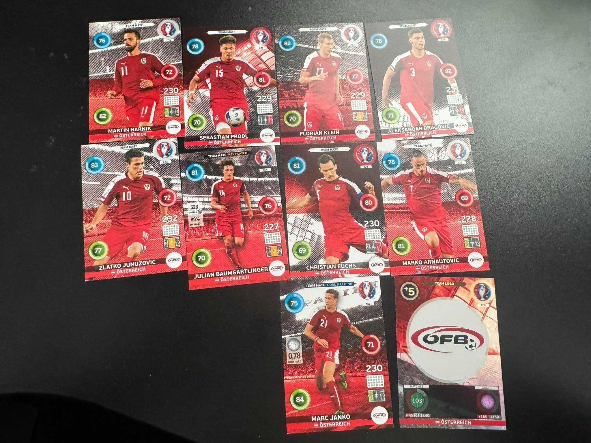 Kompletny Zestaw kart bazowych Euro 2016 Panini Austria+ inne świecące