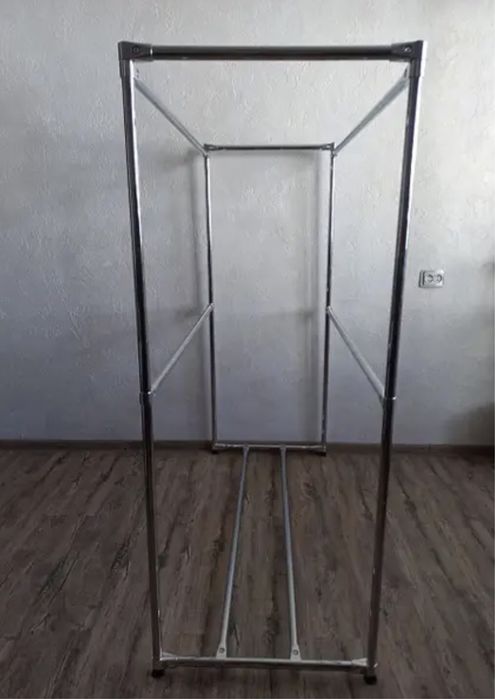 Вешалка стойка для одежды с полкой для обуви двойная металл