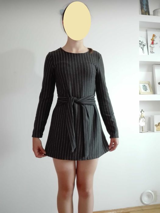 sukienka/kombinezon Bershka, szary w prążki, 36, S, grafitowy