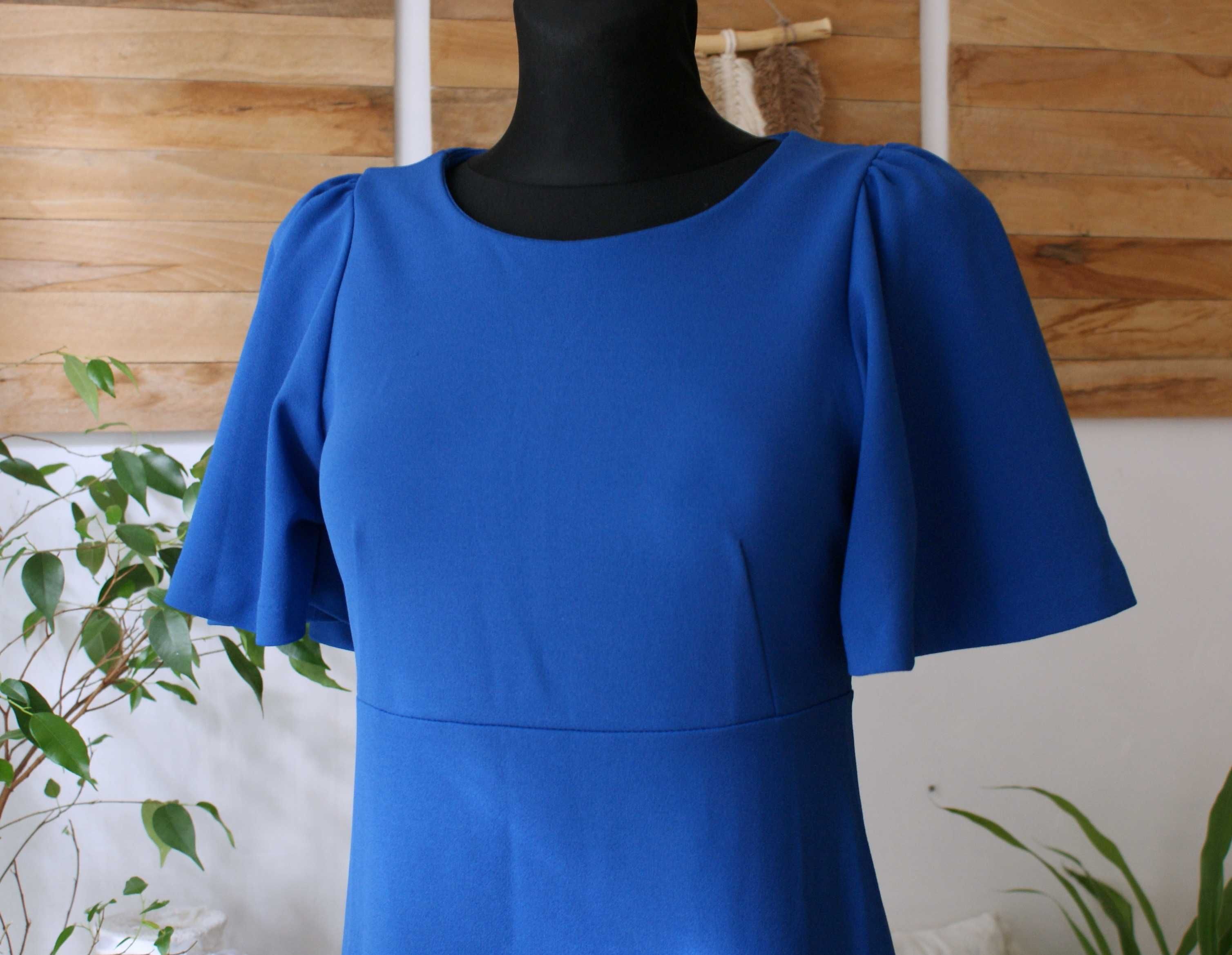 Reserved Kobaltowa niebieska sukienka szerokie rekawy Trapezowa S