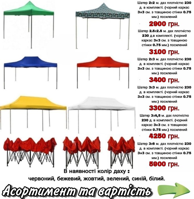 Шатер, палатка, намет 2×3 м. чорний каркас  посилений