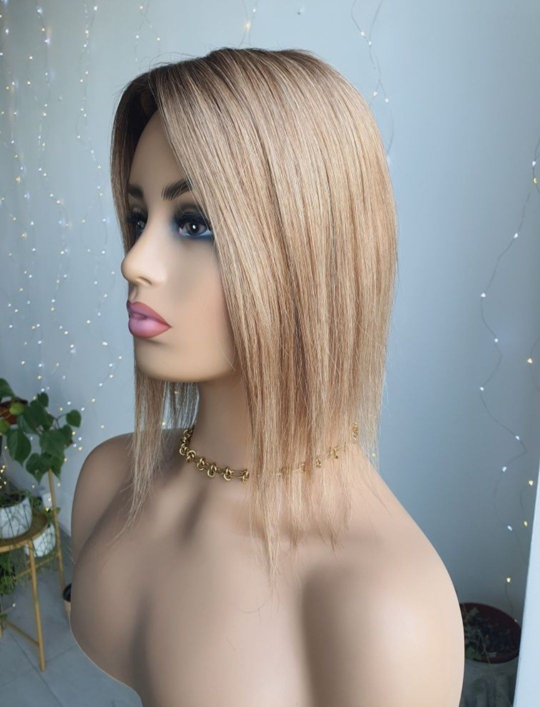 Tupet topper z włosów naturalnych pisakowy blond z odrostem Monika