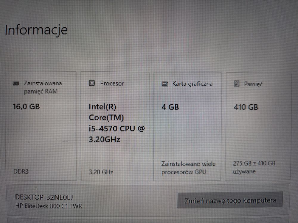 Zestaw PC + Monitor 24” / i5-4570 / GTX 1050 Ti / 16GB / SSD