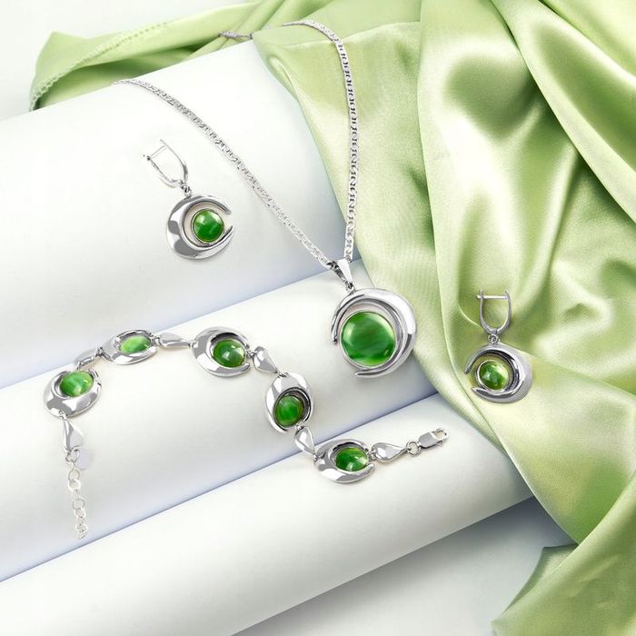 Komplet Biżuterii Srebrnej Łańcuszek Kamień Agat Próba 925 Bransoletka