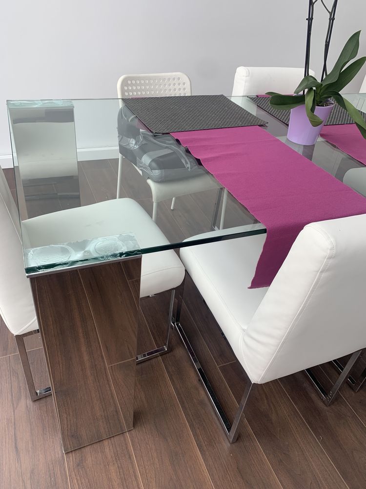 Mesa de jantar vidro e pes cromados por montar