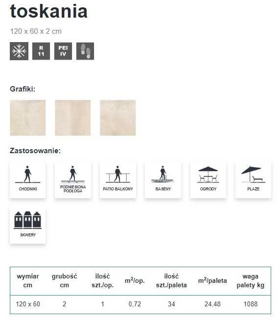 Płyta tarasowa GRESOWA, GOLIAT GRES TOSKANIA 60x60 cm, 60x120 cm HIT!