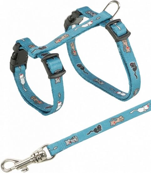 Zestaw spacerowy dla małego kota/kociąt - Szelki 21-33cm + smycz 120cm
