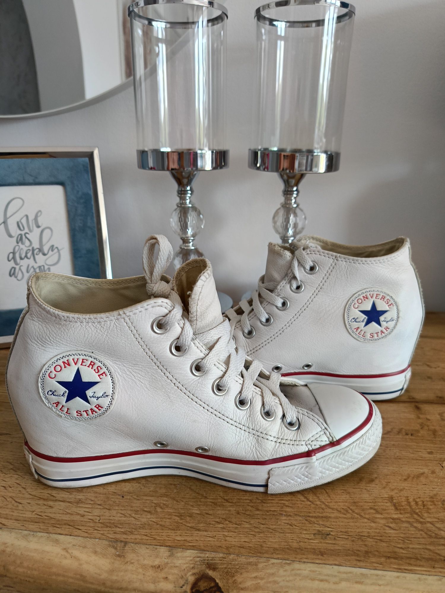 Trampki all Star Converse koturn 40 białe skórzane