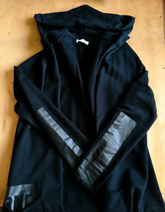 Черный кардиган maxi duster c капюшоном, унисекс. Оверсайз.
