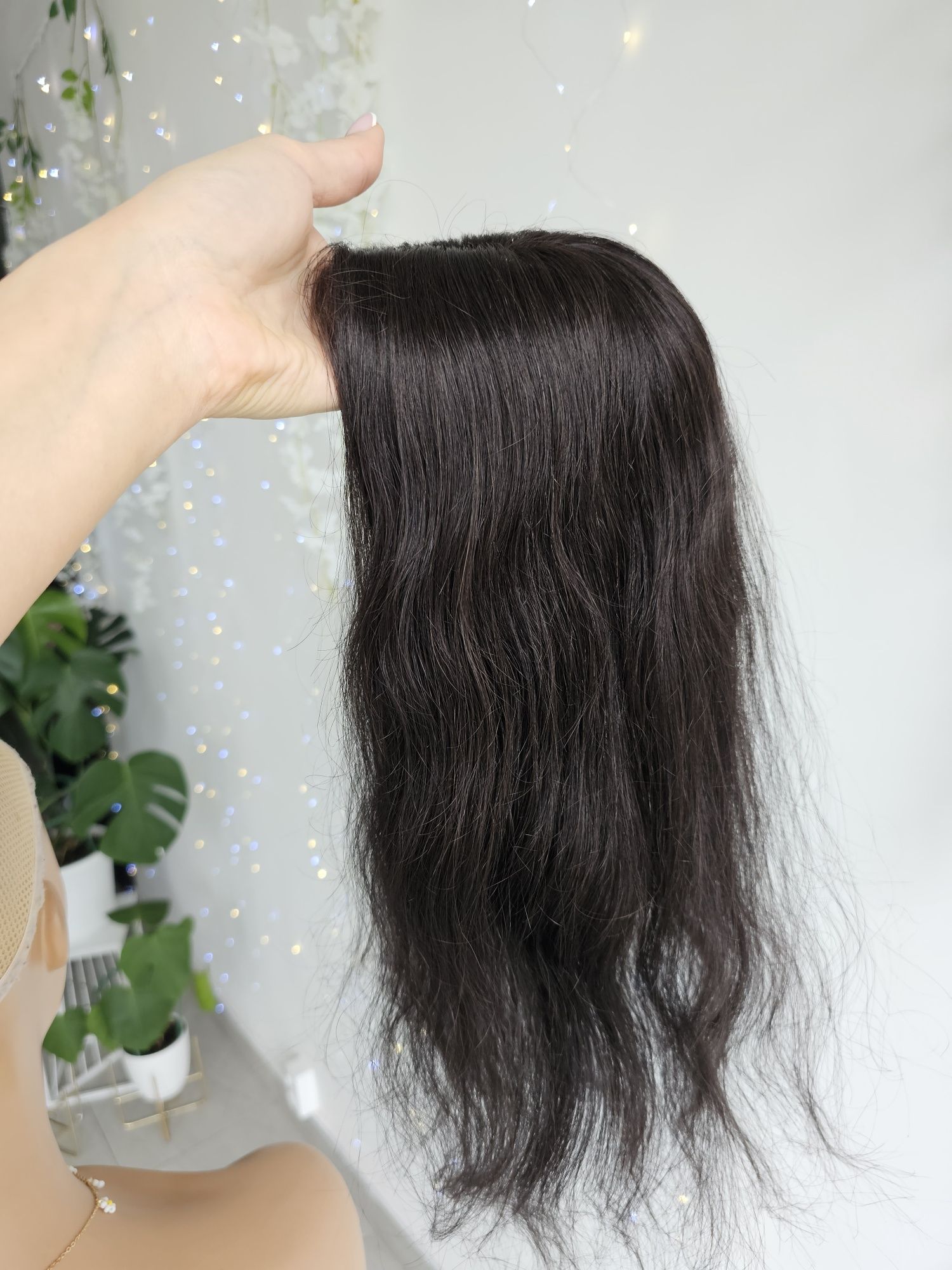 Topper z włosów naturalnych Ola kawa palona gorzka czekolada 50 cm