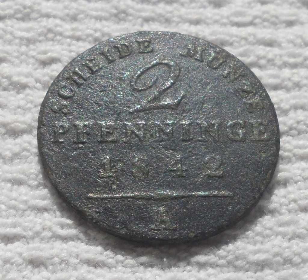 Prusy Niemcy Fryderyk IV Wilhelm 2 pfenninge 1842r.A