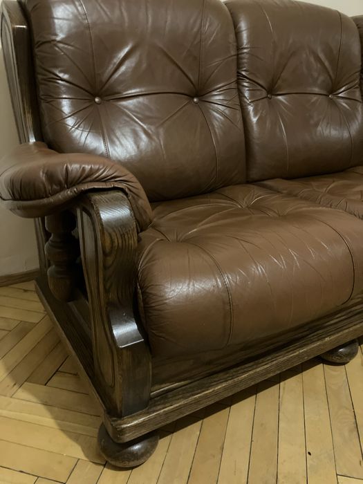 Skórzany komplet wypoczynkowy kanapa i dwa fotele