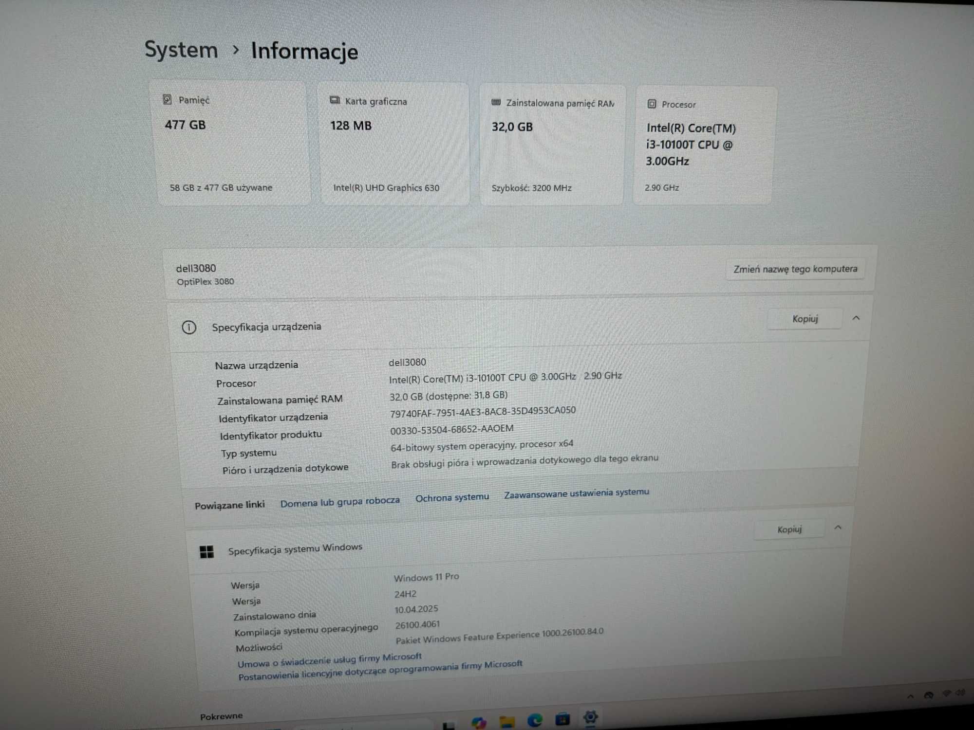 Bardzo szybki Dell optiplex 3080 i3 10100T 32GB RAM NOWY 512SSD wifi
