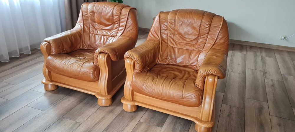 Skórzany komplet wypoczynkowy - sofa i dwa fotele