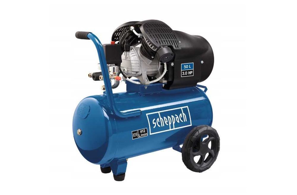 Mocny KOMPRESOR 8 BAR Sprężarka Olejowy Dwutłokowy 50L Scheppach