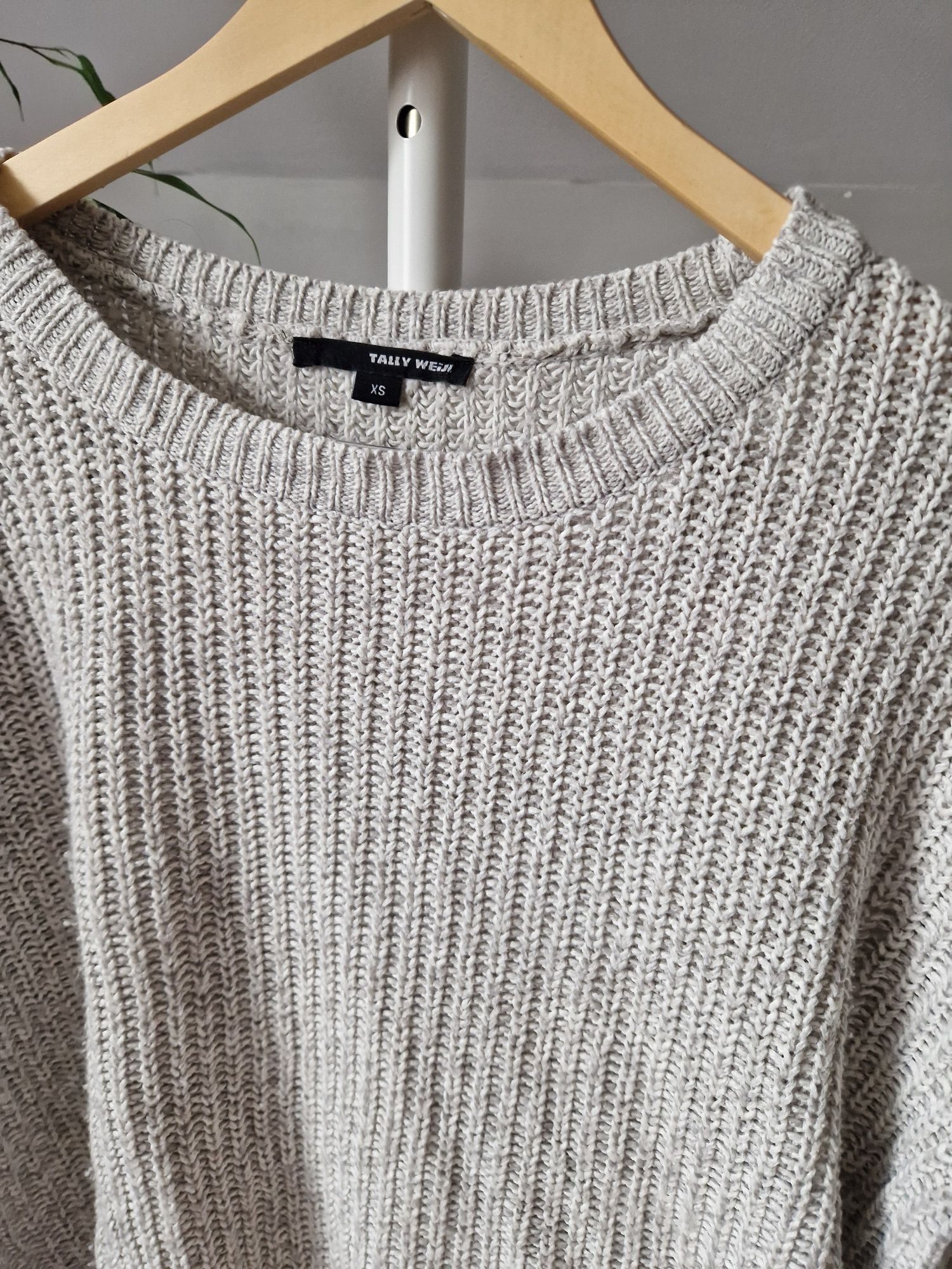 Szary sweter Tally Weijl, 34 XS gruby splot miękki i stylowy modny