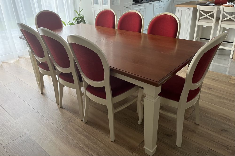 Komplet duży stół dębowy plus 8 krzeseł i stolik