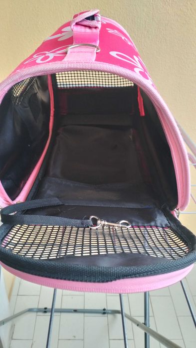 Transportadora para cães/gatos rosa com flores