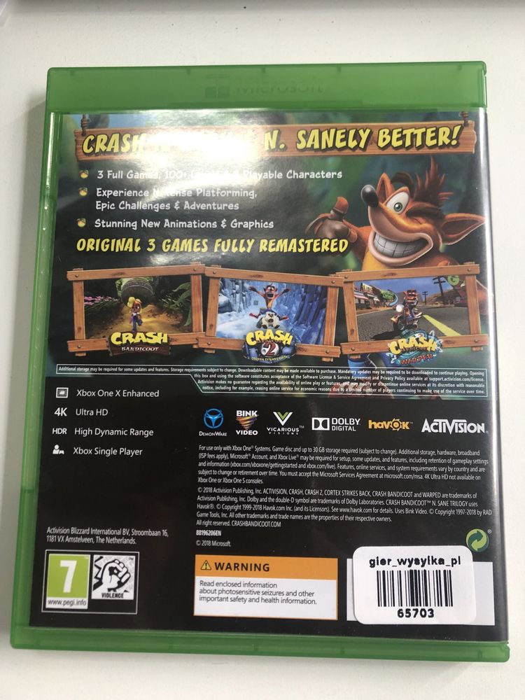 Crash Bandicoot N. Sane Trilogy XOne Sklep Warszawa Wola