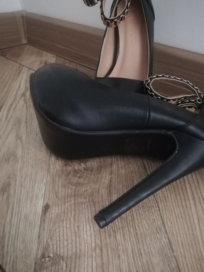 Ideal Shoe Skórzane Szpilki Obcas Koturna Roz 37