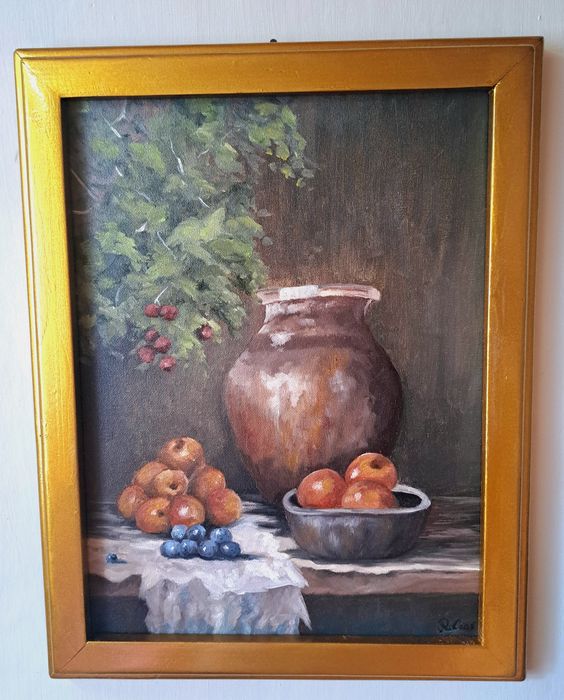 Martwa natura, obraz olejny na płótnie, z ramą 30x40, 2025r.