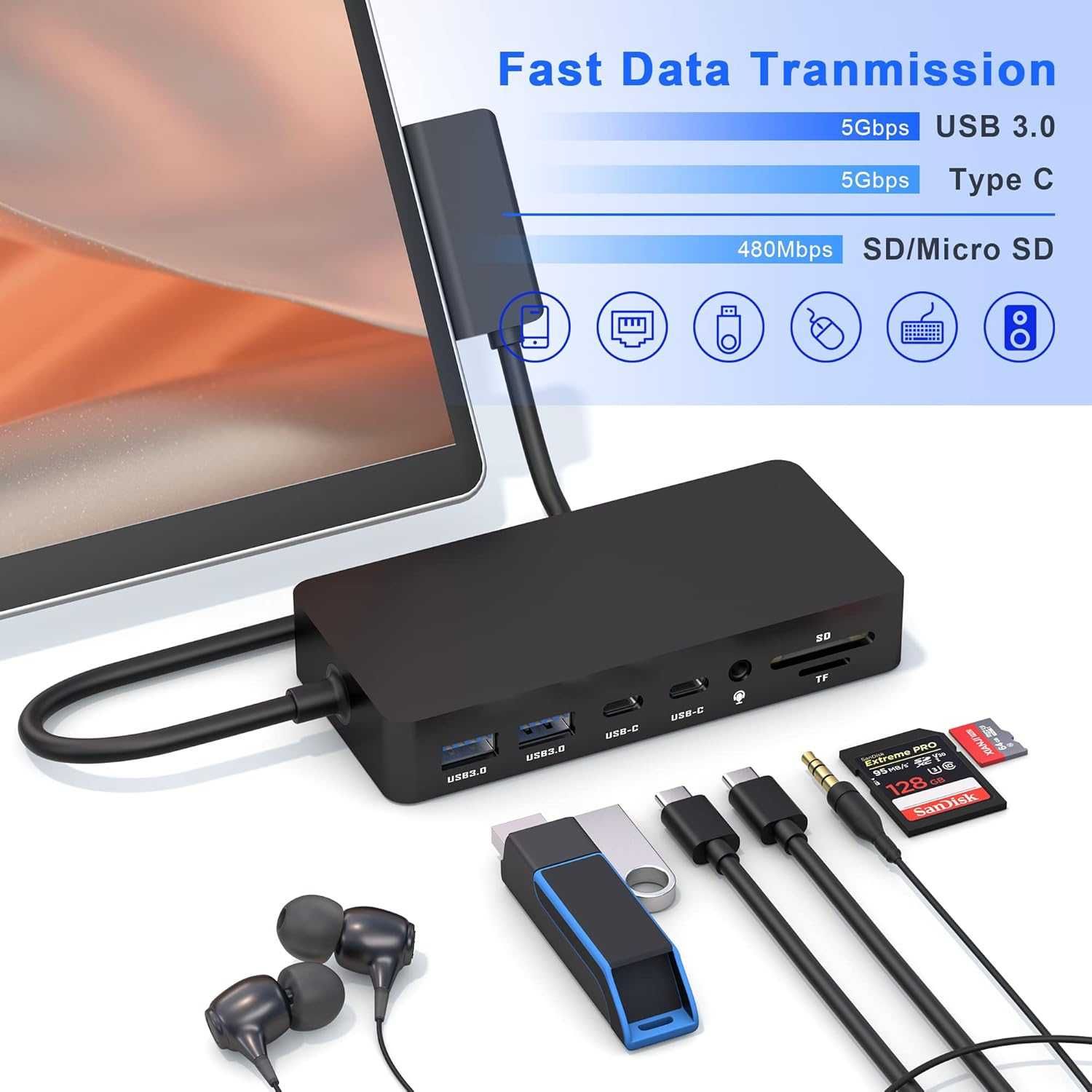 Stacja dokująca Surface 12w1 z 3 wyświetlaczami HDMI/VGA/LAN