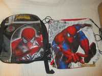 Pequena mochila, saco e lancheira p/ criança do homem-aranha